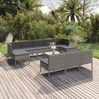 11-delige Loungeset met kussens poly rattan grijs