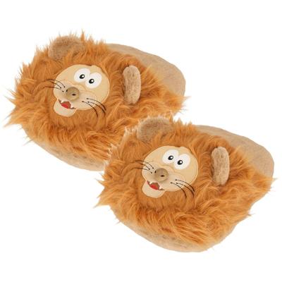 Dieren voetenwarmer slof - kinderen - leeuw - bruin - one size - 30 x 27 cm - polyester