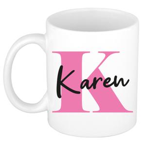 Naam mok Karen - roze - wit - keramiek - 300 ml - verjaardag/cadeau beker