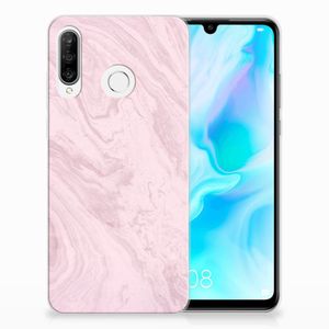 Huawei P30 Lite TPU Siliconen Hoesje Marble Pink - Origineel Cadeau Vriendin