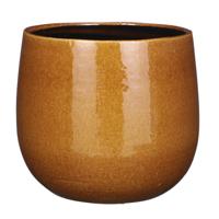 Mica Decorations Plantenpot/bloempot - keramiek - okergeel glans/spotted - D25/H20 cm
