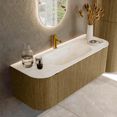 Badmeubel Mondiaz Kurve-Dlux | 130 cm cm | Meubelkleur Dusk | Wastafelkleur Ostra | Solid surface | Wasbak midden spoelbak | 1 kraangat