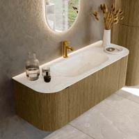 Badmeubel Mondiaz Kurve-Dlux | 130 cm cm | Meubelkleur Dusk | Wastafelkleur Ostra | Solid surface | Wasbak midden spoelbak | 1 kraangat