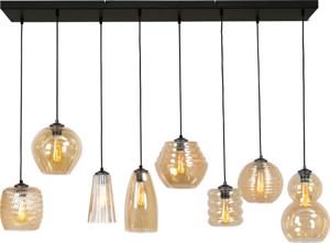 Masterlight 8-lichts hanglampQuinto 8 zwart met amber glas - 2261-05-130-25-8-14