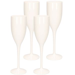 6x stuks onbreekbaar champagne/prosecco flute glas wit kunststof 15 cl/150 ml