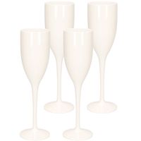 6x stuks onbreekbaar champagne/prosecco flute glas wit kunststof 15 cl/150 ml