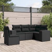 5-delige Loungeset met kussens poly rattan zwart