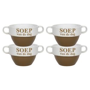 Soepkommen - 4x - Soep van de dag - keramiek - D12 x H8 cm - Cappuccino bruin - Stapelbaar