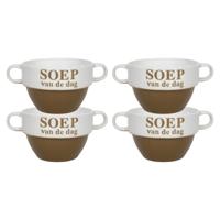 Soepkommen - 4x - Soep van de dag - keramiek - D12 x H8 cm - Cappuccino bruin - Stapelbaar