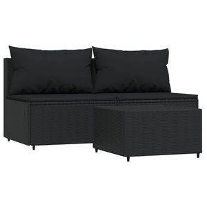 The Living Store Loungeset Zwart - Middenbank 63x63x57.5 cm - Inclusief kussens en tafel