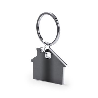 Sleutelhanger met klein huisje - wit/grijs - metaal - 4 x 3.8 cm - eigen huis/nieuw huis