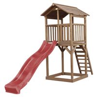 AXI Beach Tower Speeltoestel van hout in Bruin Speeltoren met zandbak en rode glijbaan - thumbnail