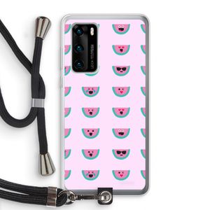 Smiley watermeloenprint: Huawei P40 Transparant Hoesje met koord
