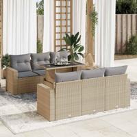 7-delige Loungeset met kussens poly rattan beige