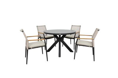 Qopps Ziggy tuintafel met 4 Indra stapelbare tuinstoel