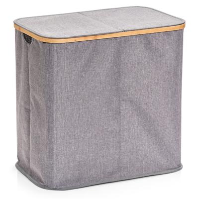 Zeller Dubbele wasmand - grijs - van stof - 53 x 33 x 50 cm - sorteer mand