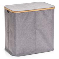 Zeller Dubbele wasmand - grijs - van stof - 53 x 33 x 50 cm - sorteer mand