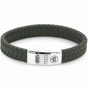 Rebel and Rose RR-L0148-S Armband Braided Flat Ranger leder-zilver groen