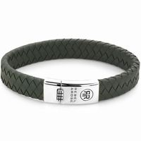 Rebel and Rose RR-L0148-S Armband Braided Flat Ranger leder-zilver groen