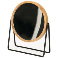 5Five make-up spiegel - 3x zoom - bamboe/hout - 17 x 20 cm - lichtbruin/zwart - dubbelzijdig - Make-up spiegeltjes - thumbnail