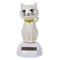 Solar bewegend figuur - Katje/Poes - wit - kunststof - 10 cm - cadeau - dieren