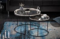 Set van 2 ronde salontafels ELEMENTS 65cm zilverzwart metalen bijzettafeltje - 40637