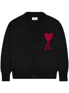 AMI Paris cardigan en laine à logo intarsia - Noir