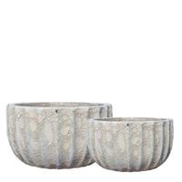 PTMD Javier Grey ceramic pot ribbed round set of 2