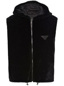 Prada gilet zippé en peau lainée - Noir