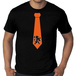 Grote maten zwart t-shirt oranje leeuw stropdas Holland / Nederland supporter EK/ WK voor heren