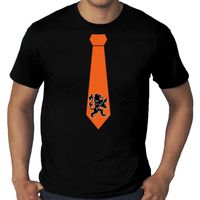 Grote maten zwart t-shirt oranje leeuw stropdas Holland / Nederland supporter EK/ WK voor heren - thumbnail