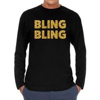 Long sleeve t-shirt zwart met Bling bling goud glitter bedrukking voor heren 2XL  -