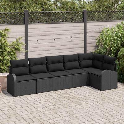 Tuinbankenset met kussen met opslag 6 pcs Zwart poly rattan