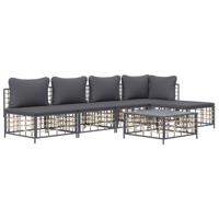 vidaXL 6-delige Loungeset met kussens poly rattan antracietkleurig