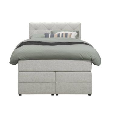 Leen Bakker - Boxspring Met Opbergruimte Liv Geruit - Ecru - 120x200 Cm - Stof - Crème