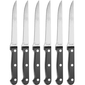 Steakmessen - set 6x - zwart - RVS - vaatwasserbestendig - vleesmessen