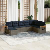 8-delige Loungeset met kussens poly rattan grijs