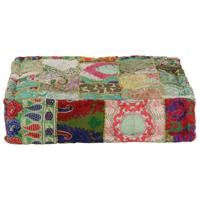 Poef patchwork vierkant handgemaakt 50x50x12 cm katoen groen