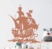 Piratenschip kinderen illustratie kunst aan de muur - thumbnail