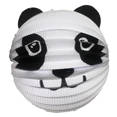 Haza Lampion panda - 20 cm - wit/zwart - papier - Sint maarten/kinderfeestje lampionnen