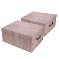 Set van 2x stuks opbergdoos/opberg box van karton met hout print bruin 37 x 30 x 16 cm