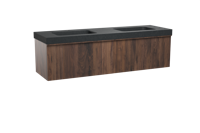 Balmani Forma zwevend badmeubel 180 x 55 cm amerikaans notenhout met Napoli dubbele wastafel in zwart graniet, Verticale symmetrische rechte ribbel - thumbnail