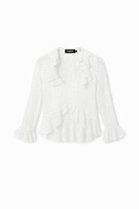 Blouse met lange mouwen en ruches - WHITE - XL