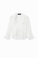 Blouse met lange mouwen en ruches - WHITE - L