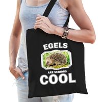 Katoenen tasje egels are serious cool zwart - egels/ egel cadeau tas   - - thumbnail