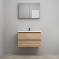 On-Line Badkamermeubelset - 80 cm - Voorgemonteerd - Acryl Wastafel - 1 Kraangat - Spiegelkast - Eiken