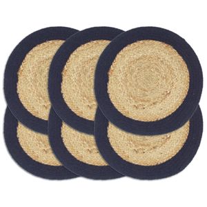 VidaXL Placemats 6 st 38 cm jute en katoen natuurlijk en marineblauw