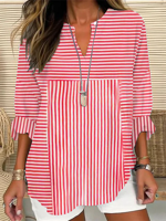 Casual Notched Striped Shirt