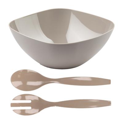 Salade/fruit diepe serveerschaal - beige - kunststof - 28 x 11 cm - met couvert/bestek in het beige