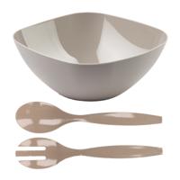Salade/fruit diepe serveerschaal - beige - kunststof - 28 x 11 cm - met couvert/bestek in het beige Salade/fruit diepe serveerschaal - beige - kunststof - 28 x 11 cm - met couvert/bestek in het beige